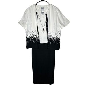 R&M Richards Petite VTG Women's 3-Piece Dress Set Black White Floral Size 16P‎